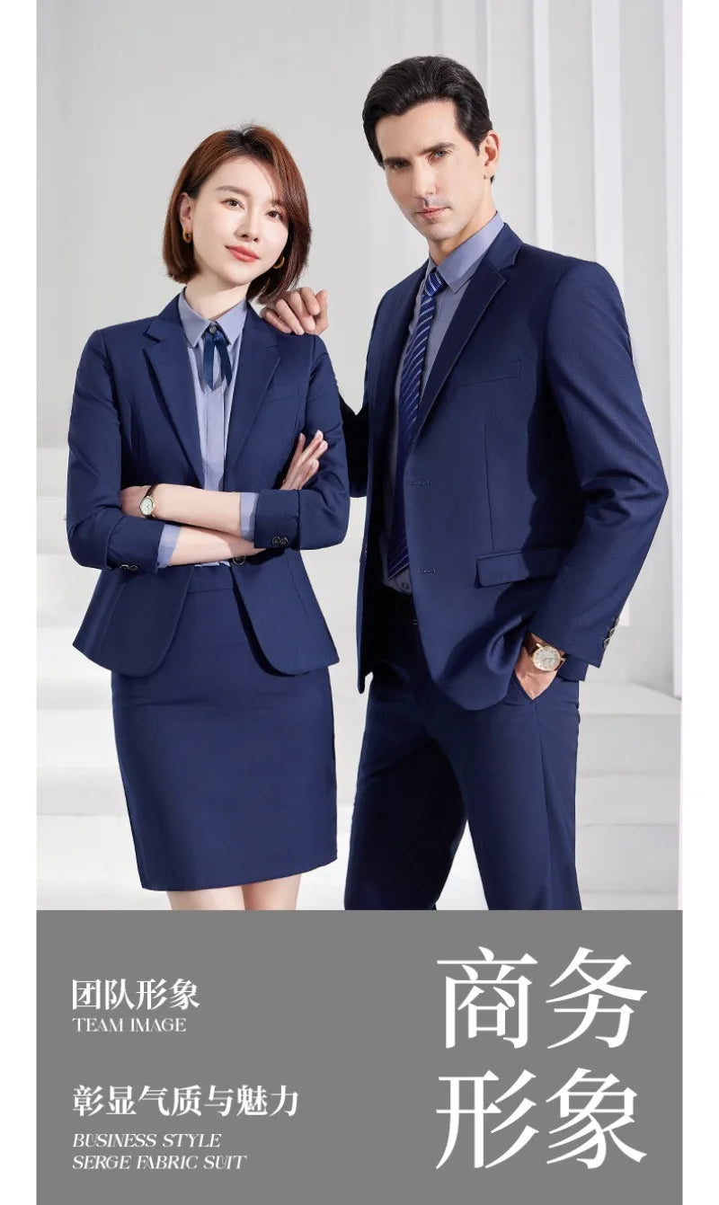 Men's Formal Business Suit Set Black Grey Blue Blazer Pants 2 Piece Work Wear For Office Sales Property 4S Store Staff