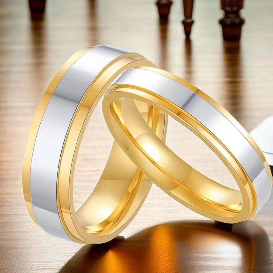 1Piece Gold Tone Silver Plated Stainless Steel Titanium Ring Cubic Zircon Rhinestone Couple Engagement Wedding Jewelry Men Women