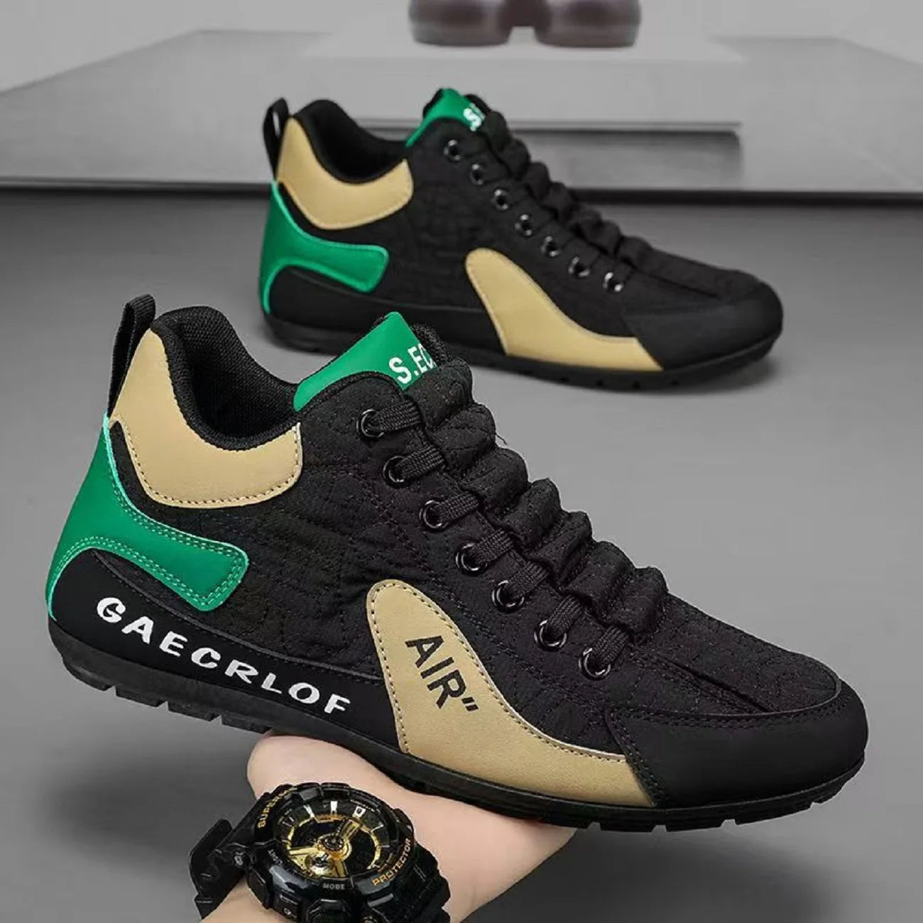 High-top shoes for men, new spring and autumn leather surface breathable leisure sports shoes, soft sole anti-skid driving Forre
