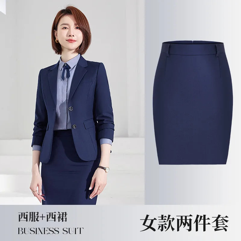 Men's Formal Business Suit Set Black Grey Blue Blazer Pants 2 Piece Work Wear For Office Sales Property 4S Store Staff