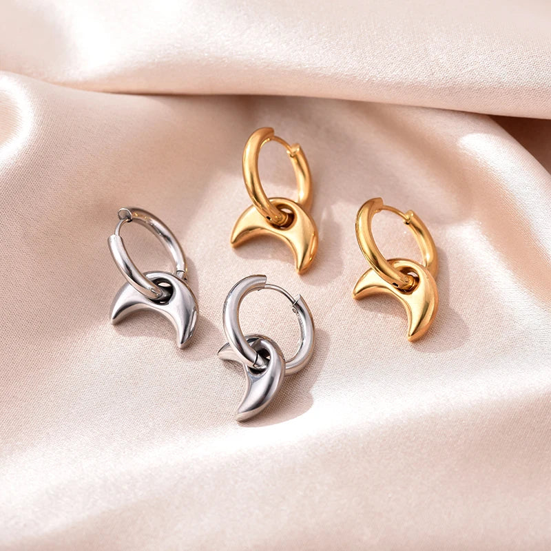 Stainless Steel Round Star Moon Heart Pendant Hoop Earrings for Women Fashion Classic Y2K Jewelry Gold Silver Color Earring