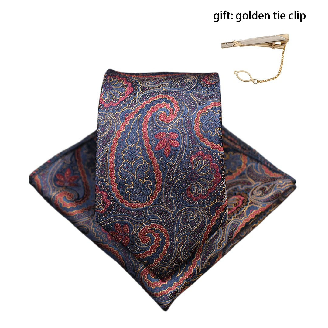 Mens Gift Tie Set Exquisite Red Jacquard Wine Burgundy Paisley Wedding Tie For Men Fashion Design Quality Hanky Dropshipping
