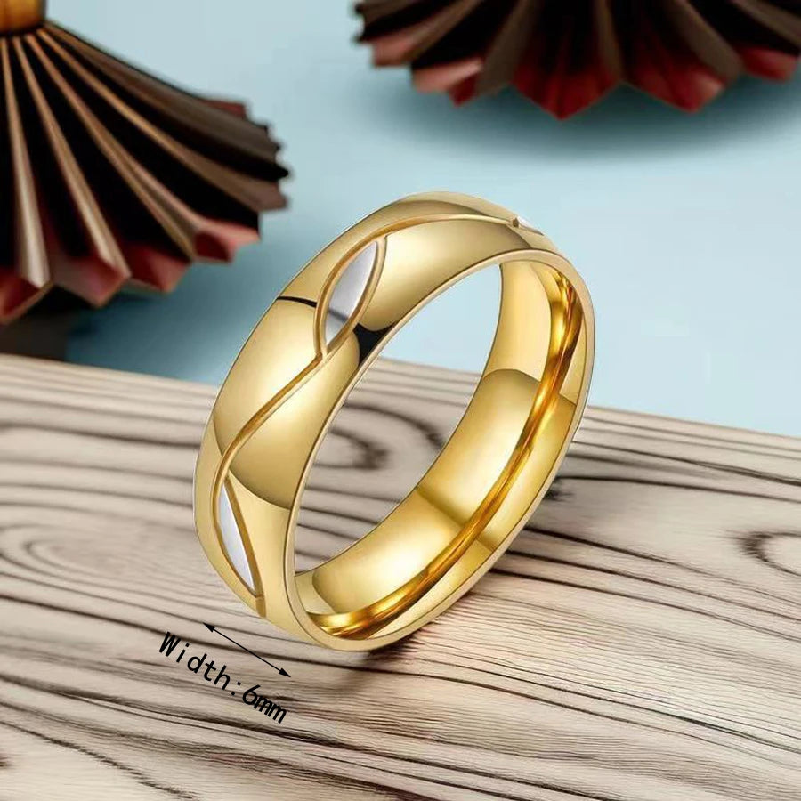 1Piece Gold Tone Silver Plated Stainless Steel Titanium Ring Cubic Zircon Rhinestone Couple Engagement Wedding Jewelry Men Women