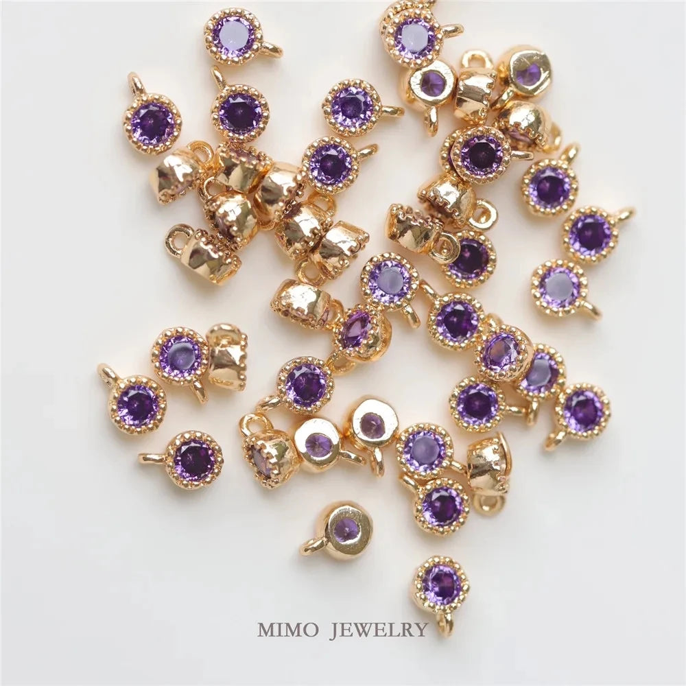 Color copper plated gold custom color mini round single zircon pendant DIY handcrafted accessories