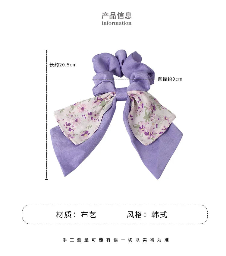 New Floral Print Bow Elastic Hair Bands Women Hair Ties Women Elegant Ribbon Rubber Band Headwear Girls Women  Hair Accessories