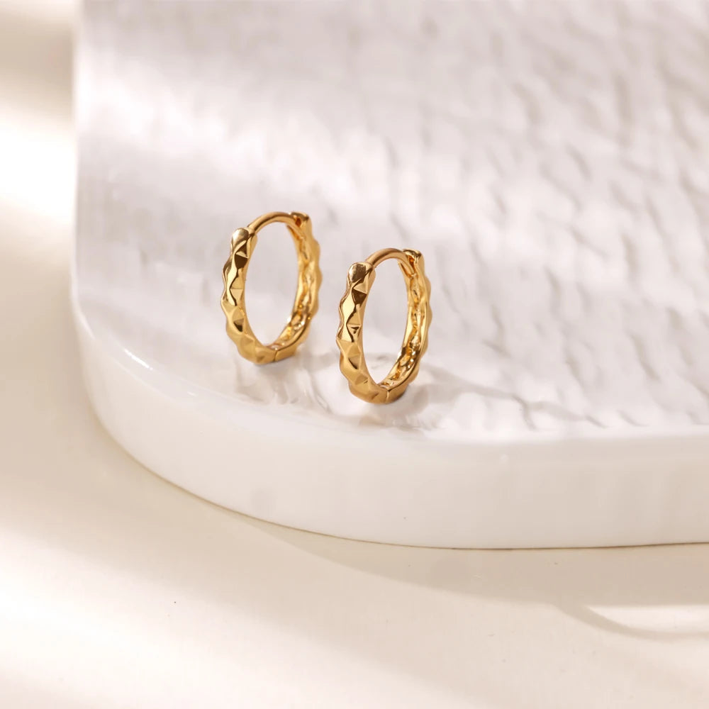 Cubic Zirconia Hoop Earrings For Women Luxury Crystal Zircon Gold Color Stainless Steel Earring Jewelry Wedding Party Gift