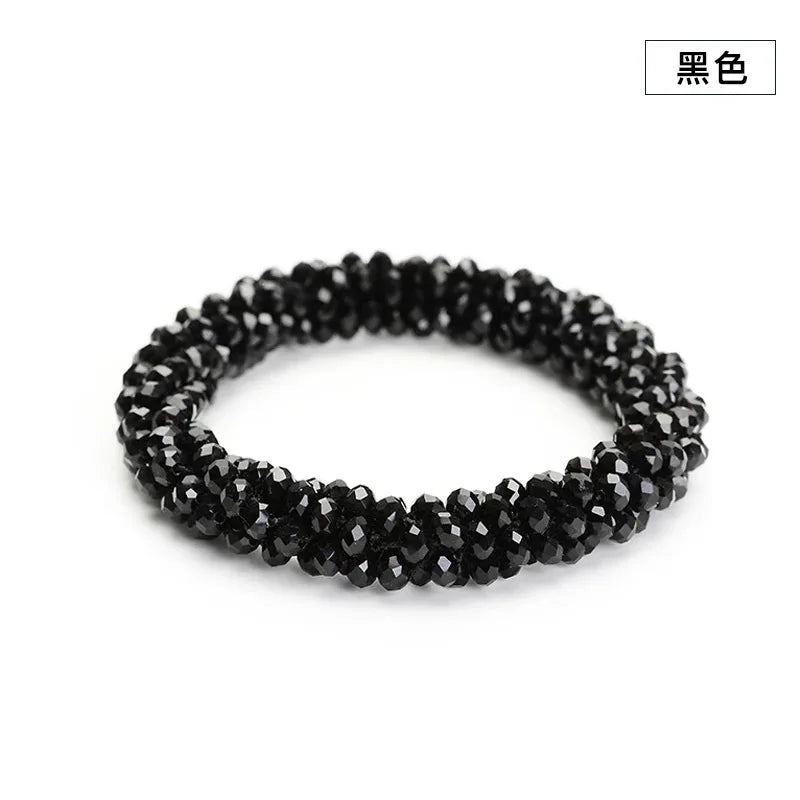 Crystal Beads Hair Ties for Women Vintage Ponytail Scrunchies Elastic Hair Bands Glass Beaded Rubber Hair Rope Accessories