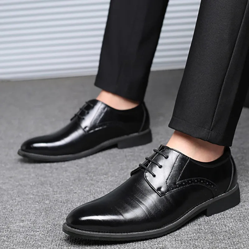 Men Dressing Shoes Formal for Men's Casual Shoe Leather Social Wedding Designer Pointed Toe Black Office Winter Shoes