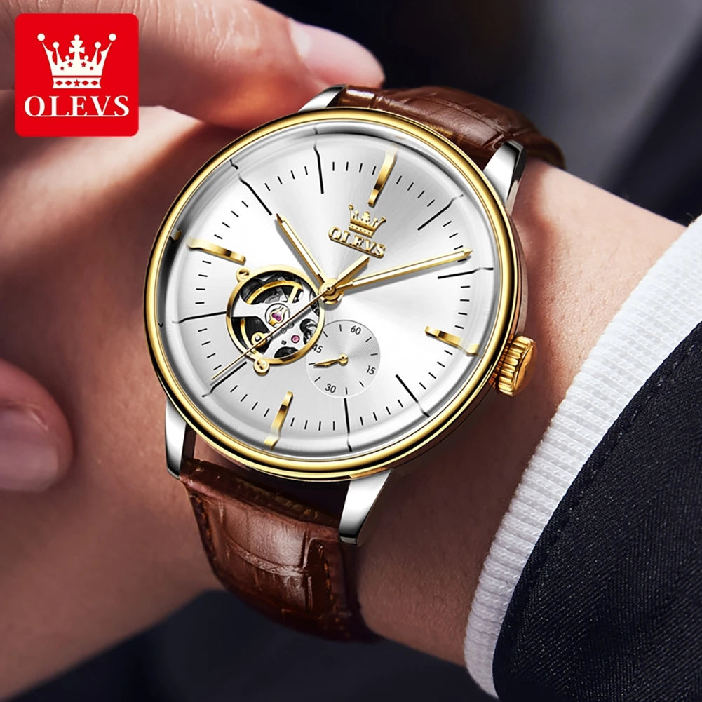 OLEVS 6708 Mechanical Watch for Men Fashion Arched Glass Automatic Men's Watches Hollow Simple Luxury Brand Original Man Watch