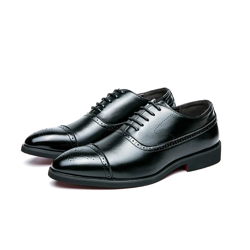 Men's Dress Shoes Red Sole Leather Shoes Pointed Party Shoe Lace-up Office Oxfords Casual Wedding Shoe Retro Business Men Shoes