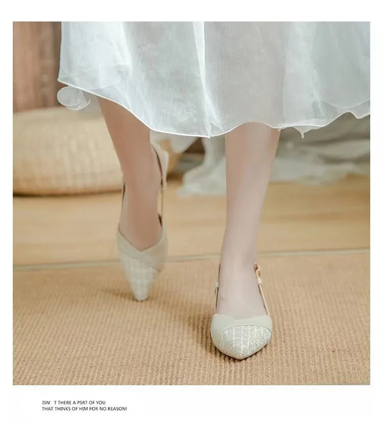 Women Sexy Chunky Heel Shoes Women Summer Pointed Toe Dress Slippers Designer 2025 New Party Pumps Walking Femme Zapatos Slides