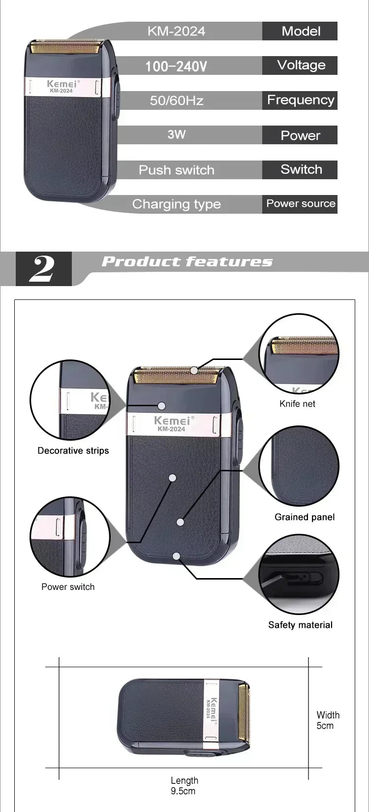 Kemei Hair Clippers Beard Clipper Rechargeable Men's Shaver Electric Hair Trimmer Kit Men KM-2628 KM-678 KM-2024 Hair Clipper