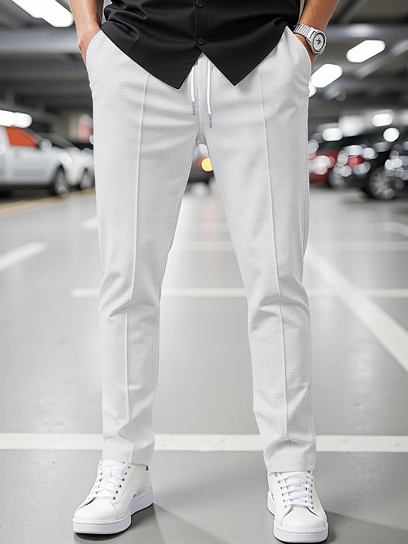 Men'S Summer Casual Loose Fit Pants Breathable Elastic Waist with Drawstring Mid-Rise Stylish and Trendy Everyday Comfort Pants