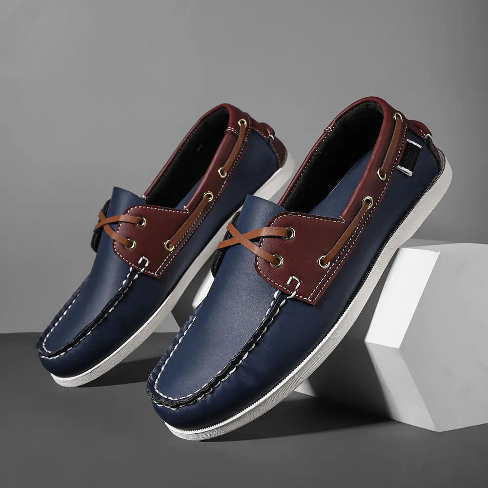 Men's Trendy Apron Toe Loafer Shoes, Slip On Comfy Non Slip For Outdoor Walking Traveling, Spring And Summer