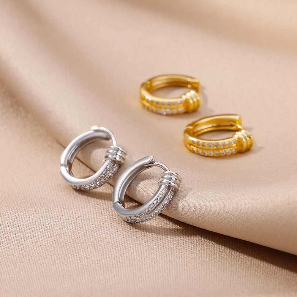 Cubic Zircon Hoop Earrings for Women Luxury Gold Color Stainless Steel Earrings 2026 Trend Piercing Aesthetic Ear Jewelry aretes