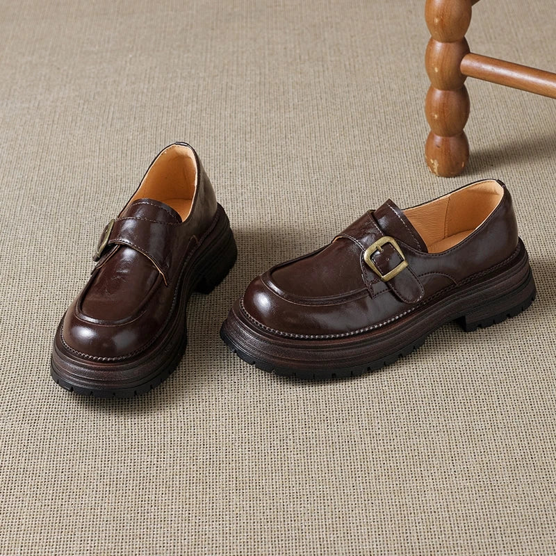 2026 New Women's Loafers Thick-soled, non-slip, buckle-up women shoes Round-toe formal dress shoes for spring and autumn female