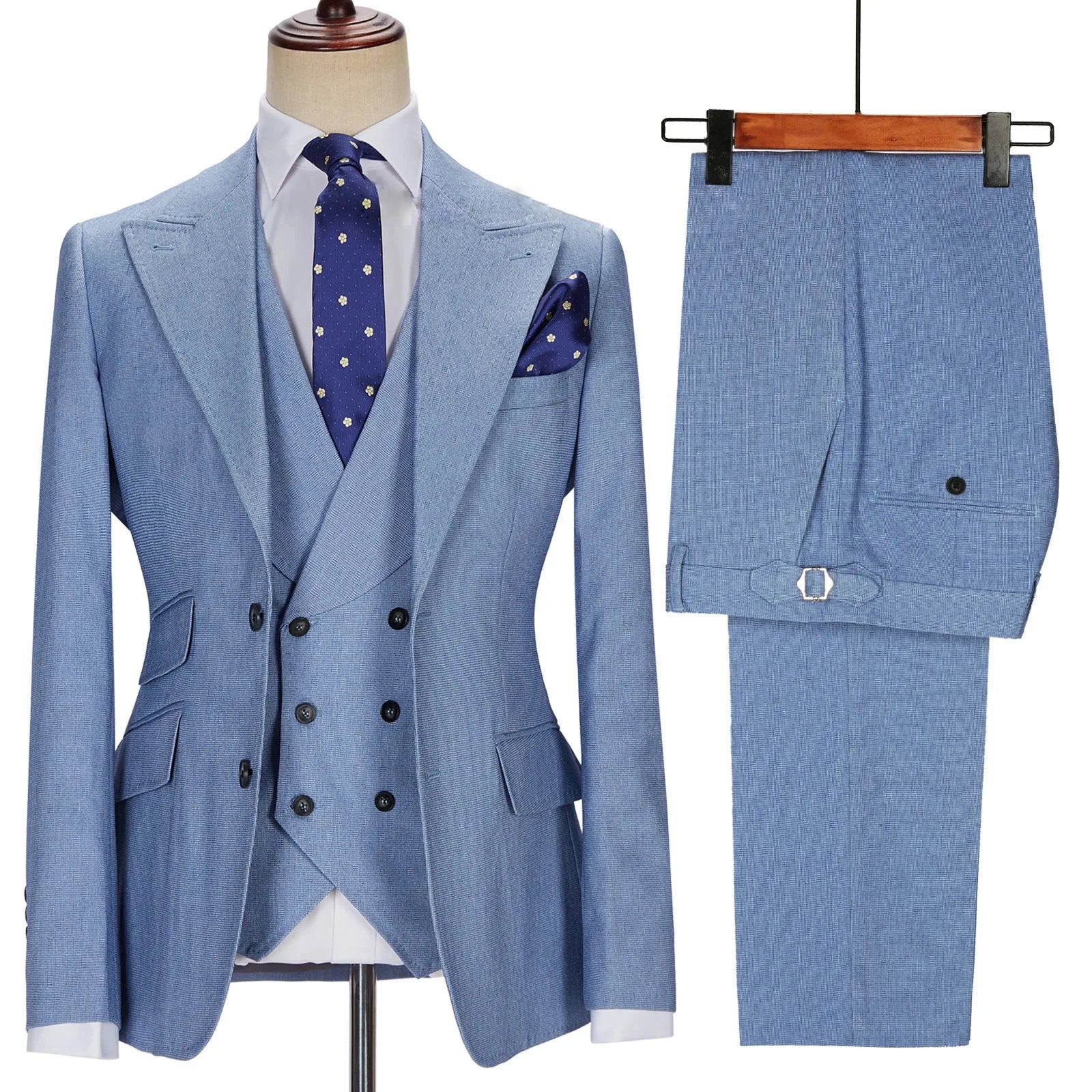 New Men Suits Set Tuxedos Wedding Dress Casual Blazer Jacket Vest Pants Tailor-Made Clothes Costume Homme