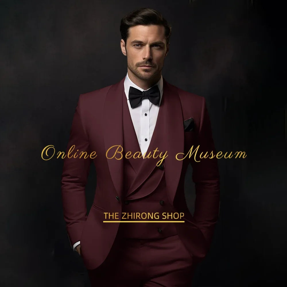 Elegant Ivory Tuxedo Suit for Men 3 piece set Jacket Vest Pants Classic Attire for Wedding Dating Host Prom Ball Party Dress