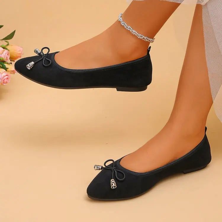 Women's Elegant Pointed Toe Ballet Flats with Bowknot Decor Slip-On Dress Shoes for Office Wedding Party Daily Casual Footwear