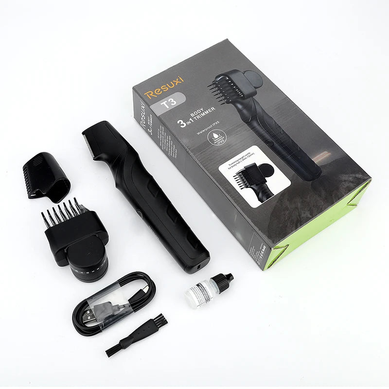RESUXI T3 Men's 3 in 1 Multifunctional Electric Body Hair Trimmer Full Body Washable Shaver Portable Pubic Hair Clipper Razor