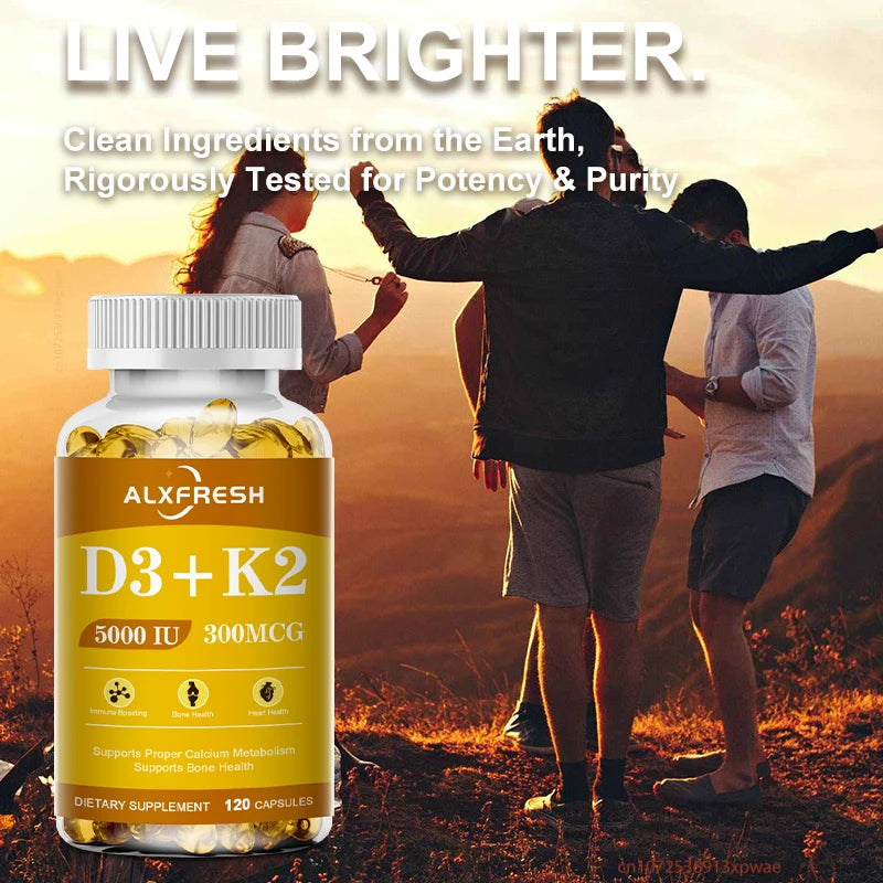 D3K2 Capsules Support Calcium Absorption Strengthen Bone and Teeth Health and Protect the Cardiovascular and Immune systems
