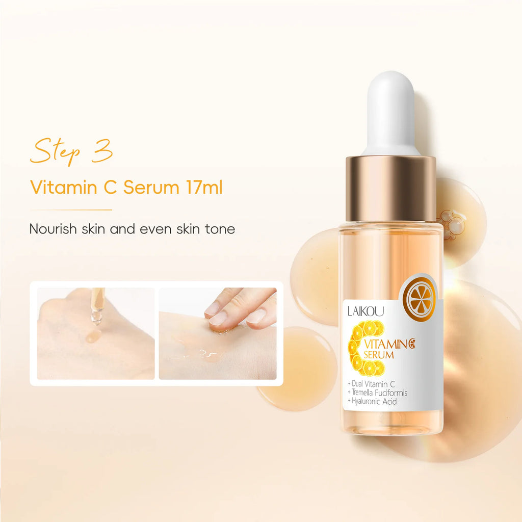 Facial Brightening Vitamin C Skincare 5pcs Set Essence Cream Serum Cleanser Toner Eye Moisturizer Care