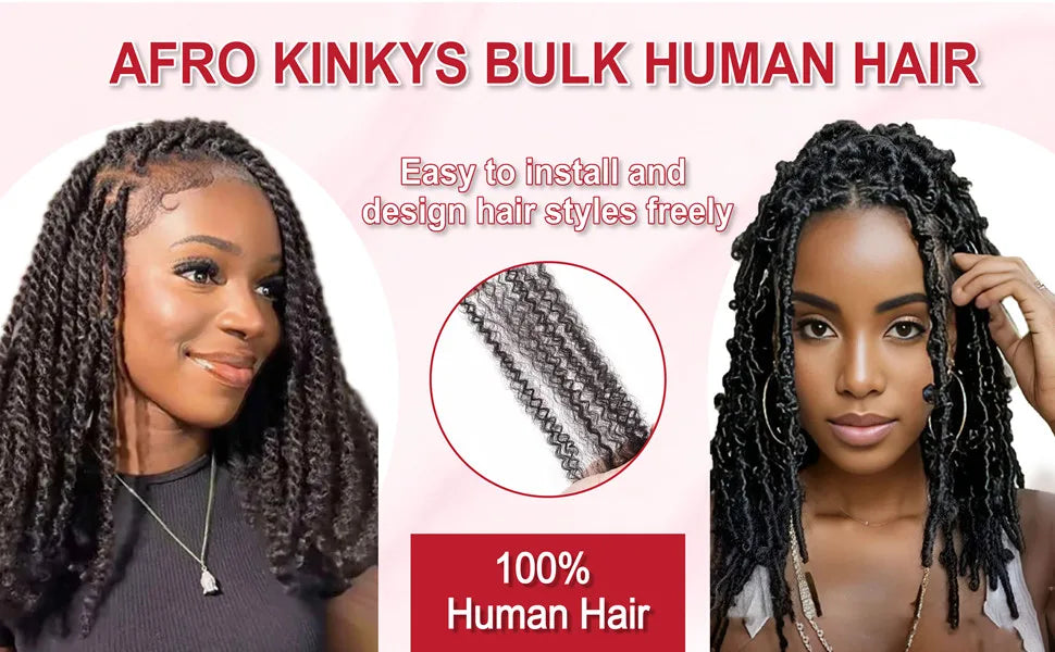 Afro Kinky Curly Braiding Bulk Hair for Braiding Twists Afro Kinky Bulk Hair for Dreadlock Extensions Repair Locs Women