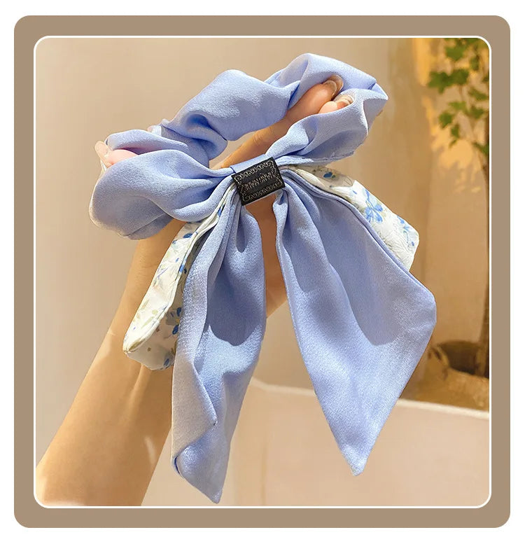 New Floral Print Bow Elastic Hair Bands Women Hair Ties Women Elegant Ribbon Rubber Band Headwear Girls Women  Hair Accessories