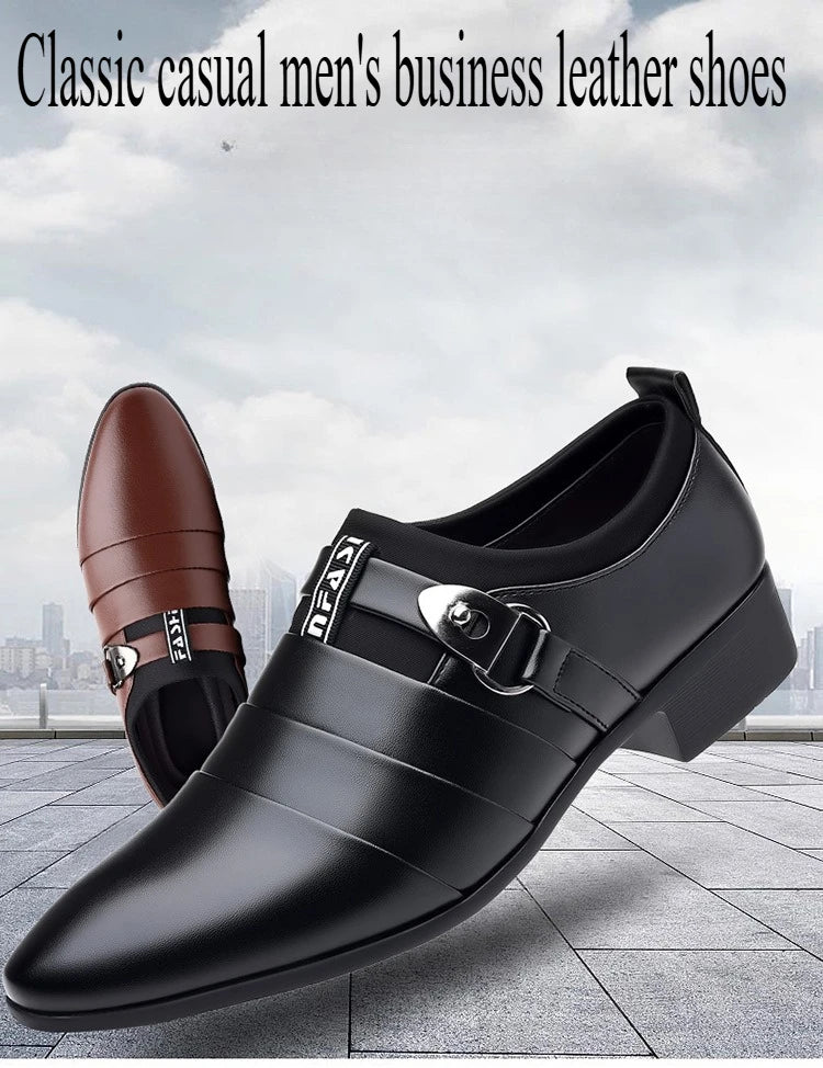 Classic Leather Shoes for Men Slip on Pointed Toe Oxfords Formal Wedding Party Office Business Casual Dress Shoes Men's Loafers