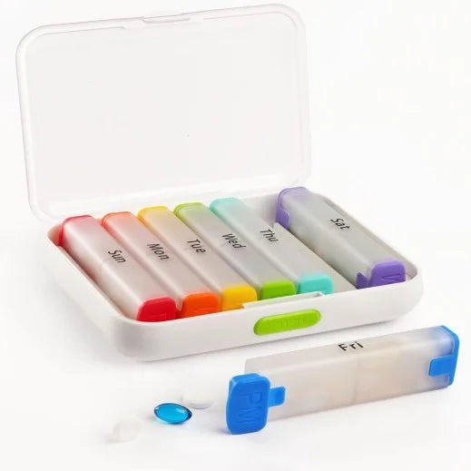 Medicine Box Weekly Pill Organizer Pill Box 7 Day with One-Side Large Openings for Easy to Use Case for Medication Vitamins Fish