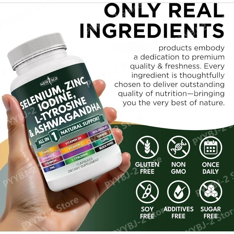 Multimineral Vitamin Capsules with Selenium Zinc Iodine L-TyrosineTurmeric Silica Supplement Daily Nutrition Support 120 Count