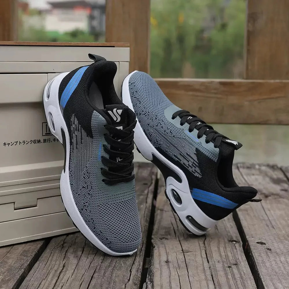 Men's shoes, men's casual shoes, breathable mesh, air-cushioned, soft-soled, color-blocked fashionable sports shoes