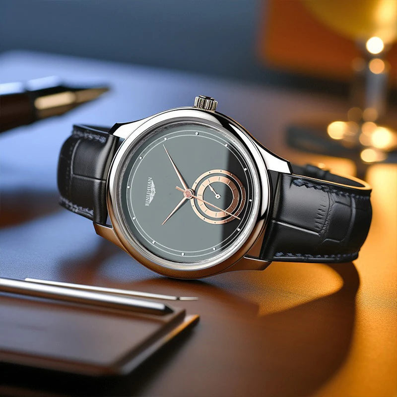 Fashion Men Business Black Leather Quartz Analog Watches Daily Valentine's Gift Graduation Gift For School