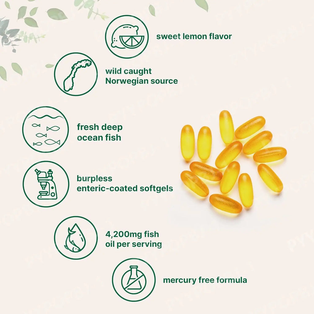 Triple Strength Omega 3 Fish Oil Supplements 4200mg Per Serving 120 Softgels Lemon Flavored Burpless EPA