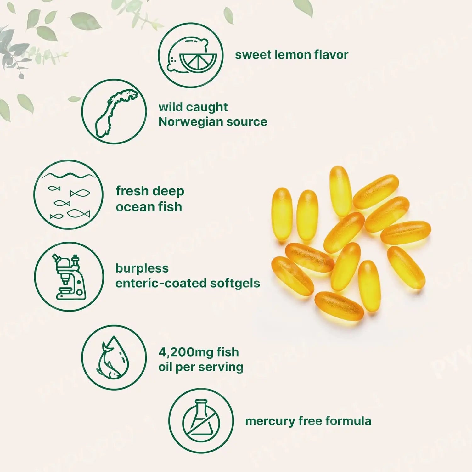 Triple Strength Omega 3 Fish Oil Supplements 4200mg Per Serving 120 Softgels Lemon Flavored Burpless EPA