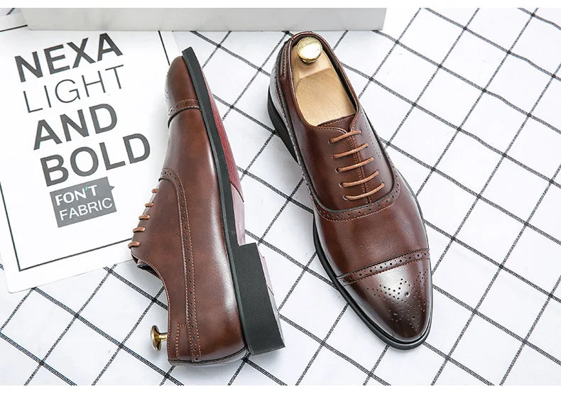 Men's Dress Shoes Red Sole Leather Shoes Pointed Party Shoe Lace-up Office Oxfords Casual Wedding Shoe Retro Business Men Shoes