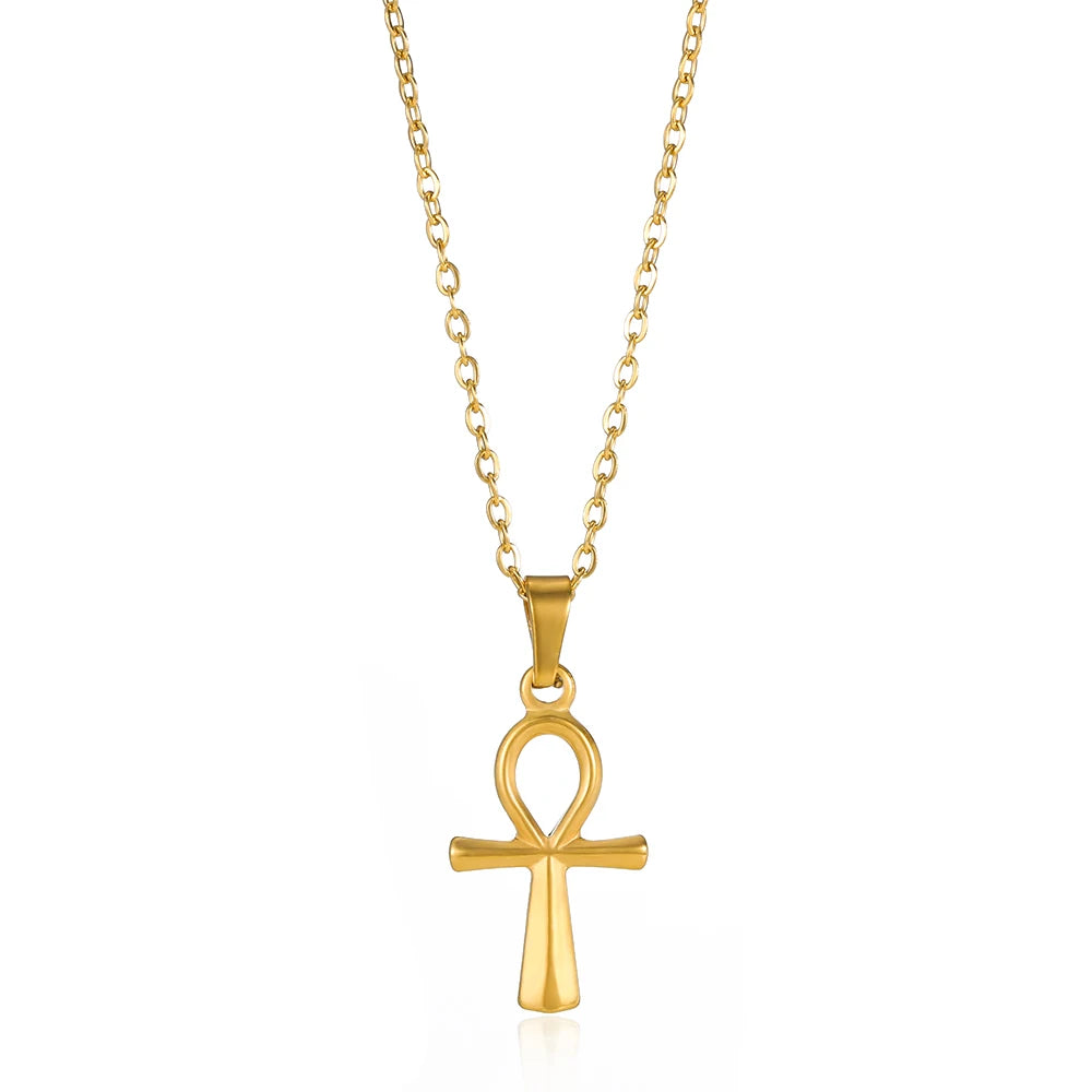 Cross Necklace For Women Classic Cross Collar Gold Color Egyptian Nile Ankh Choker Stainless Steel Chain Aesthetic Jewelry Gift