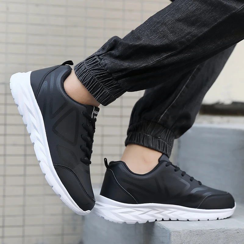 Men's Sports Shoes Leather Lightweight Comfortable Casual Shoes Cushioning Sports Shoes Outdoor Waterproof Walking Shoes for Men