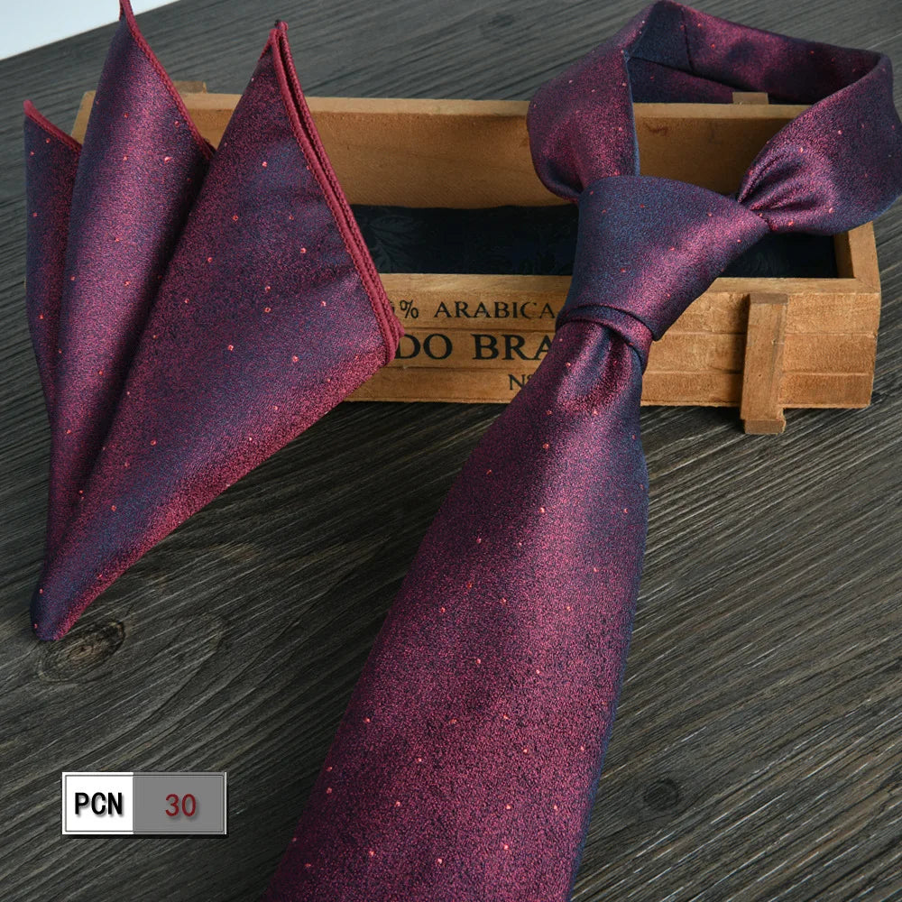 man tie set swine red 8cm Men's Formal tie and pocket square set 2-Piece Business Wedding burgundy ties for men and neckties man
