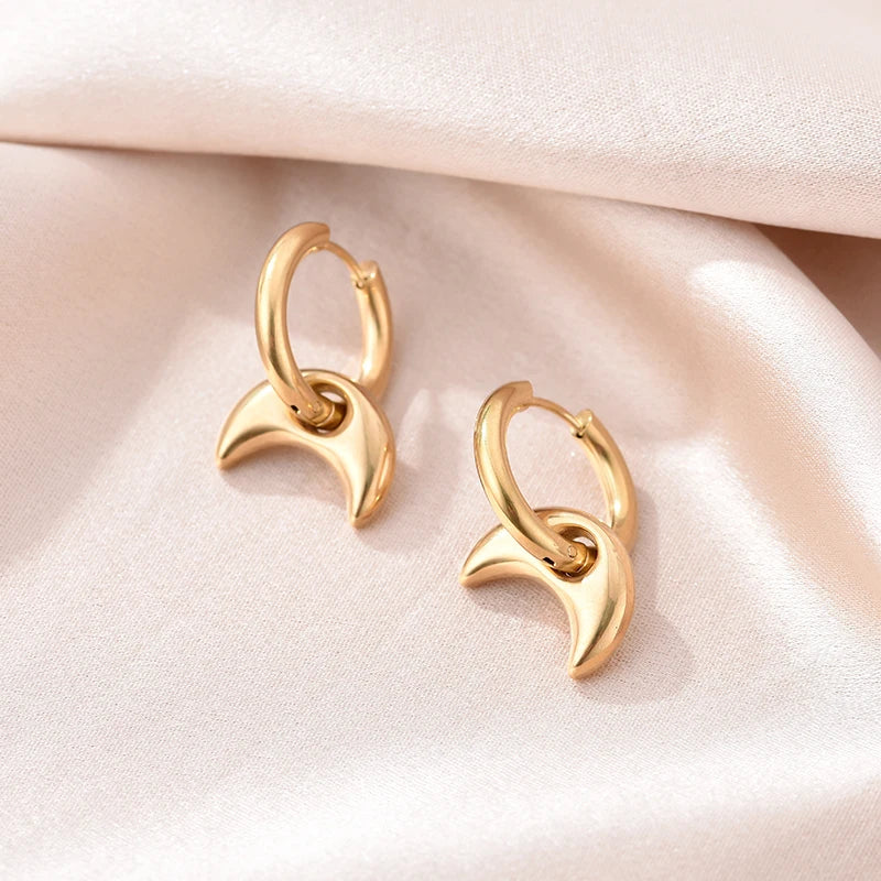 Stainless Steel Round Star Moon Heart Pendant Hoop Earrings for Women Fashion Classic Y2K Jewelry Gold Silver Color Earring