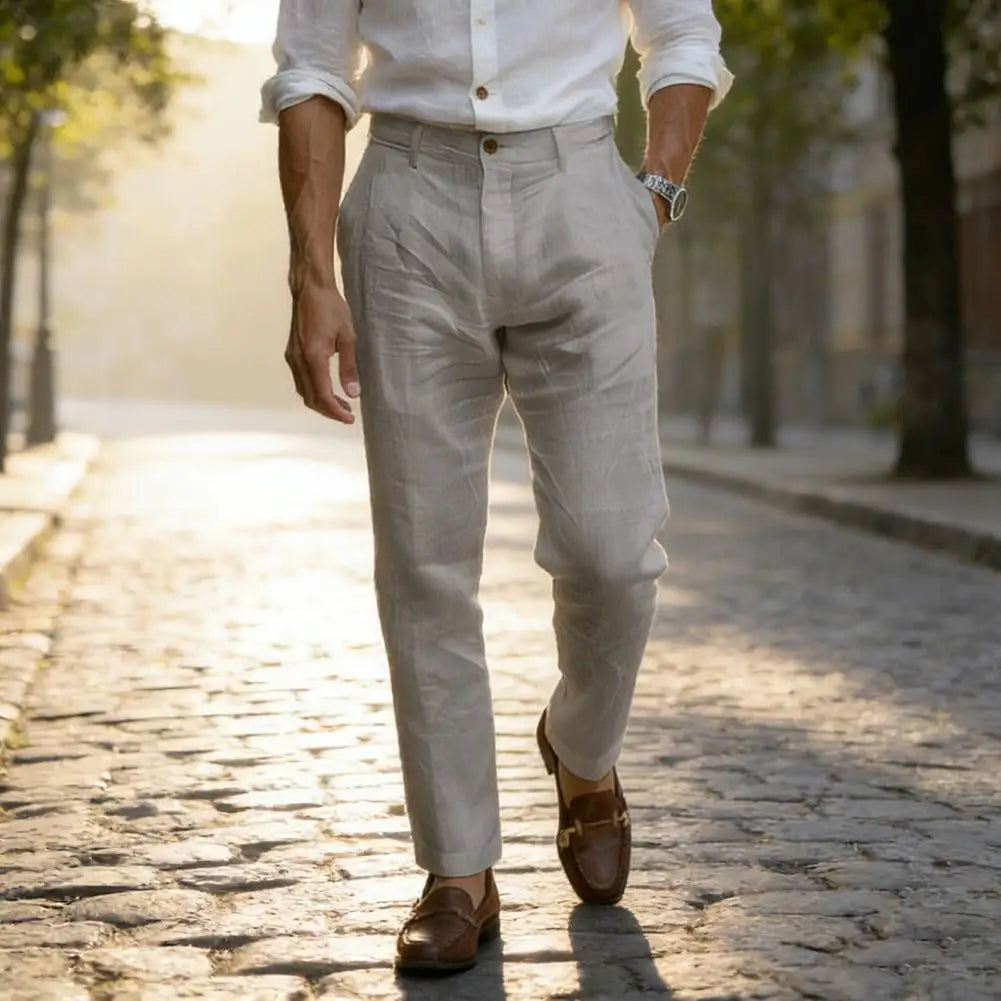 Suit Pants Men's Cotton Linen Pants Male Autumn New Breathable Solid Color Linen Trousers Streetwear