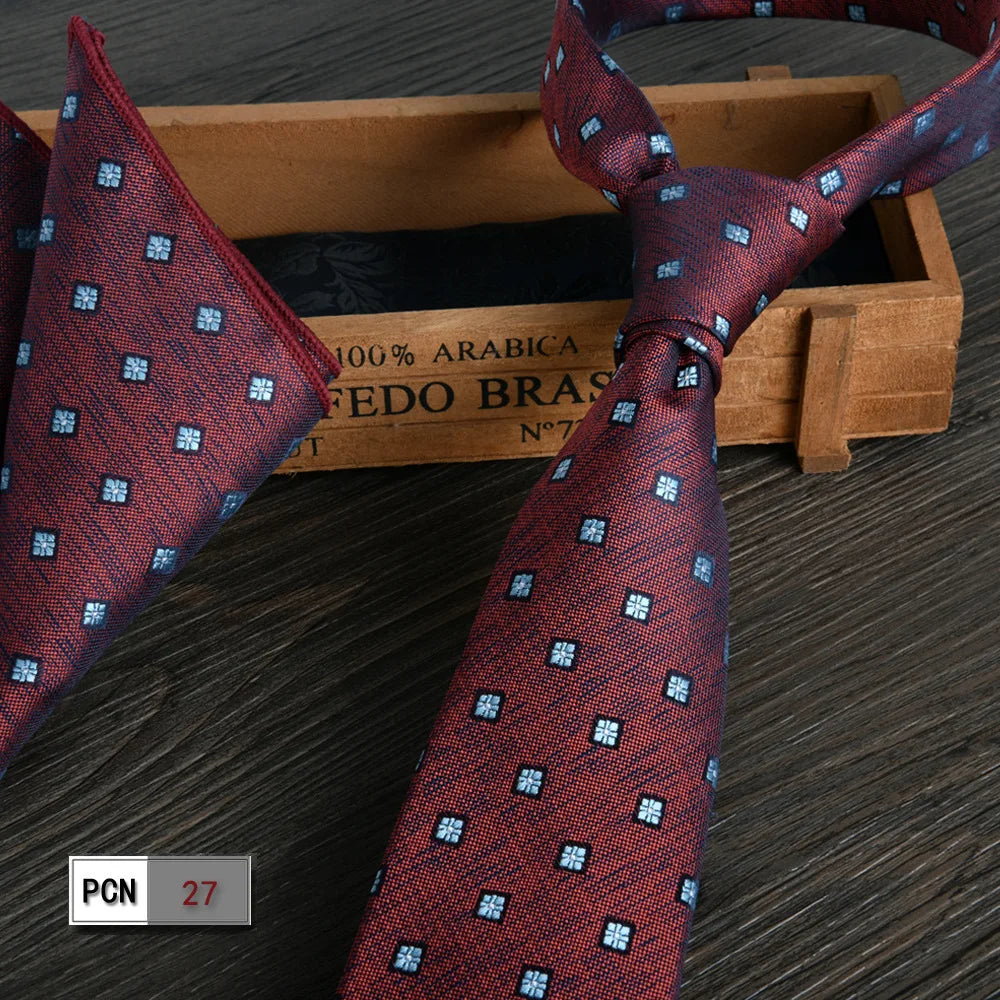 man tie set swine red 8cm Men's Formal tie and pocket square set 2-Piece Business Wedding burgundy ties for men and neckties man