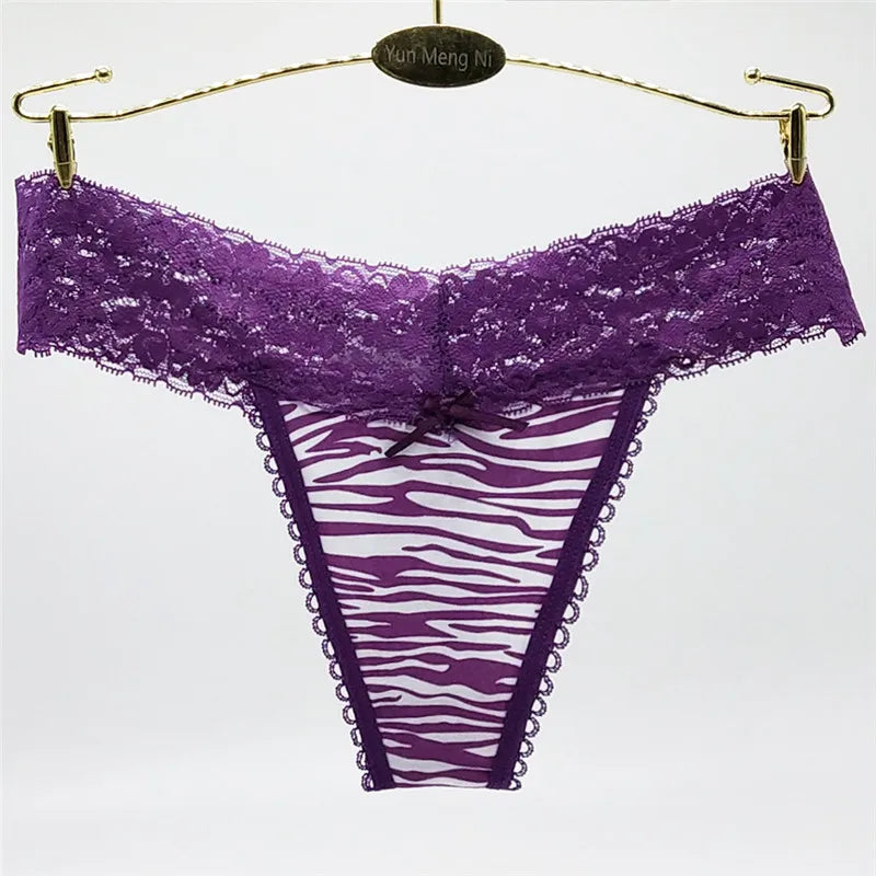 Hot Selling 1pc/Lot Women's Lace Panties Girl Briefs Sexy Spot Zebra Pattern G-string Underwear Thong 87205