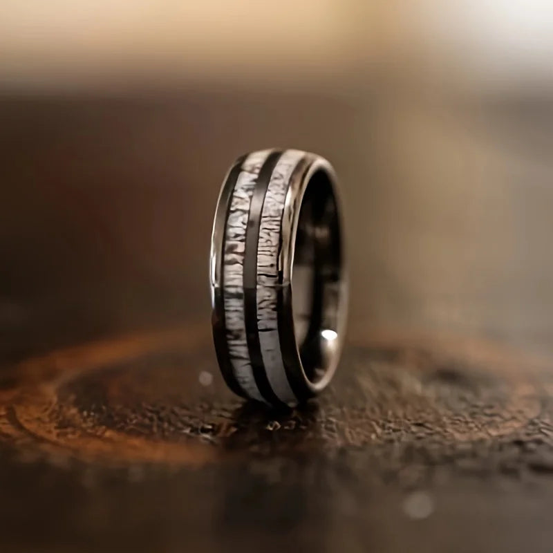 8mm Trendy Stainless Steel Rings For Men Jewelry Party Gift Fashion Black Carbon Fiber Golden Heart Rate Line Men Rings