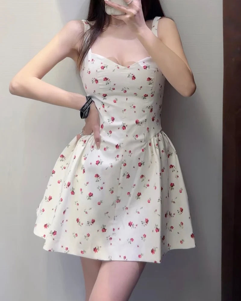 Women's Dress 2026 New Fashion Spring Summer Sleeveless Floral Print Puffy Dress for Women Elegant Chic Female Dress