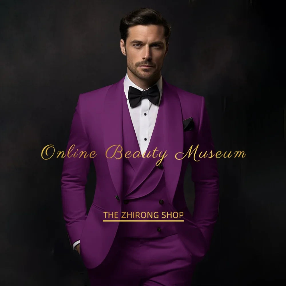 Elegant Ivory Tuxedo Suit for Men 3 piece set Jacket Vest Pants Classic Attire for Wedding Dating Host Prom Ball Party Dress