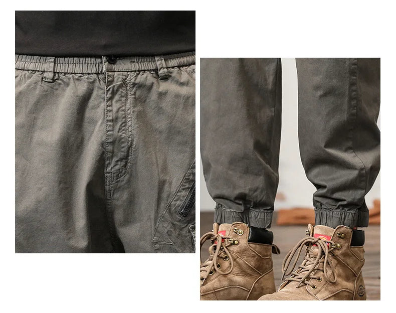 Man's Cargo Pants High Waist Casual Ninth Pants Fashion Slim High Street Straight Workwear Trousers Trend Streetwear Binding leg