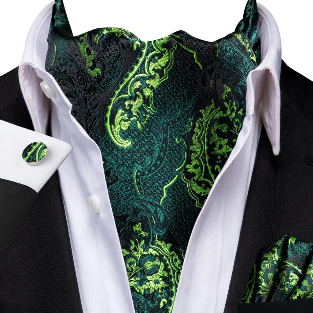 Hi-Tie Mens Ascot Black Pink Blue Red Gold Green Purple White Cravat Tie Hanky Cufflinks for Male Wedding Business Prom