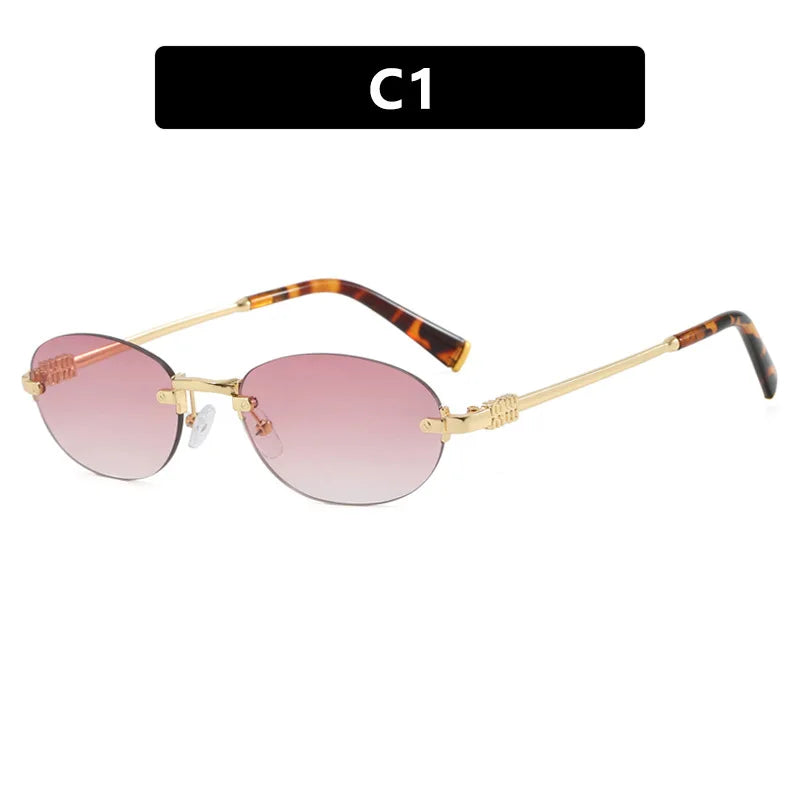 New Fashionable Oval Frameless Sunglasses UV400 UV Protection Glasses Fashionable Street Style Outdoor Driving Travel Sunglasses