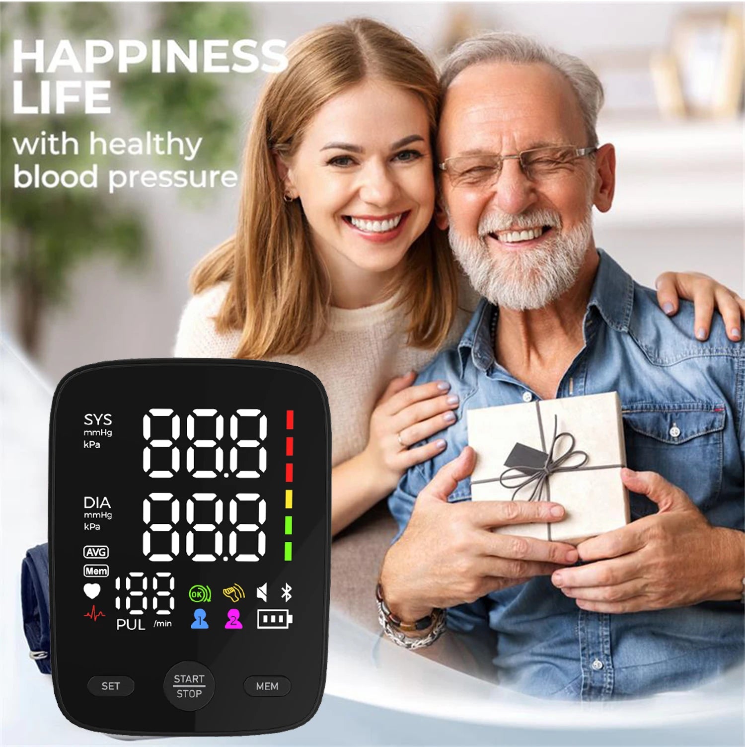 Kingclinic LED Backlit Screen Automatic Upper Arm BP Monitor Electronic Blood Pressure Machine 2X120 Groups Adjustable BP Cuff